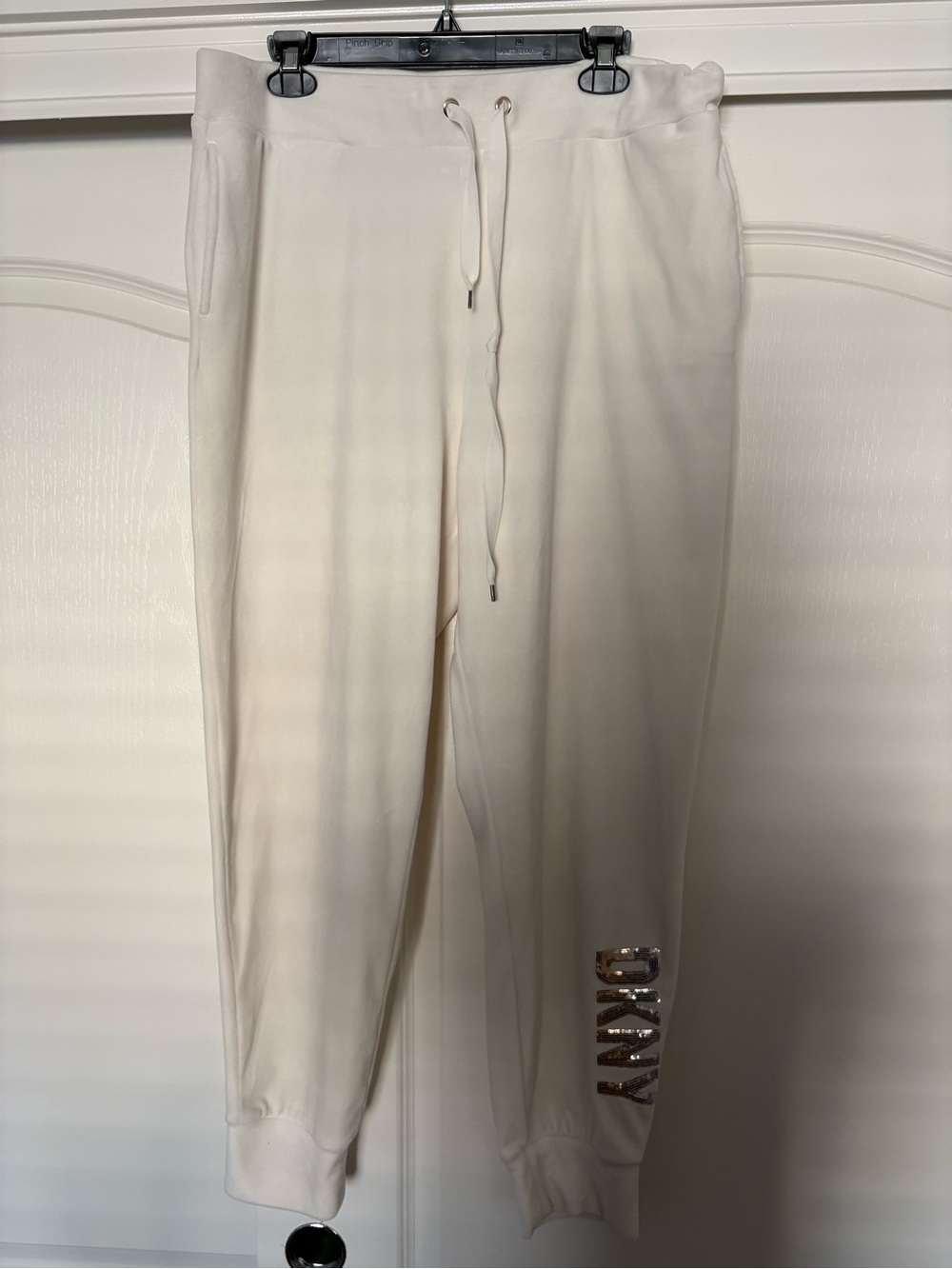 DKNY Rhinestone Logo Cream Jogger